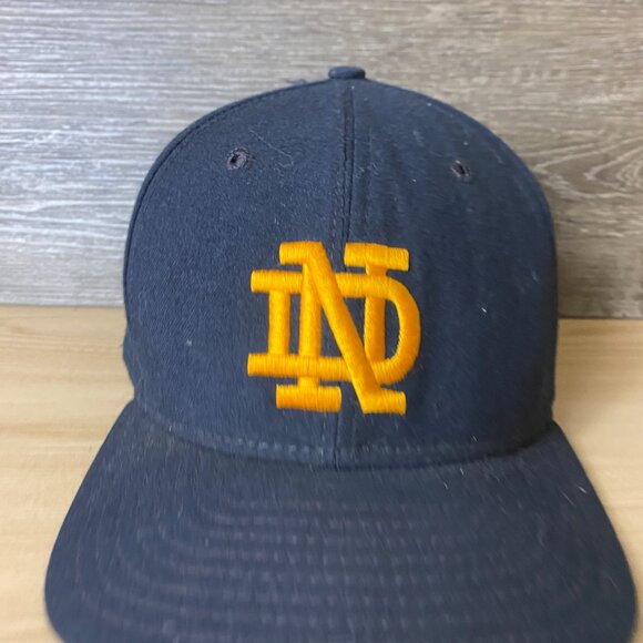 Vintage Notre Dame Fighting Irish Hat Cap Snapback Blue Wool New Era - Picture 2 of 11